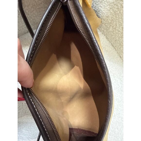 Loewe Suede Leather Crossbody Bag Brown Black Logo Embossed Shoulder Purse - Picture 4 of 9